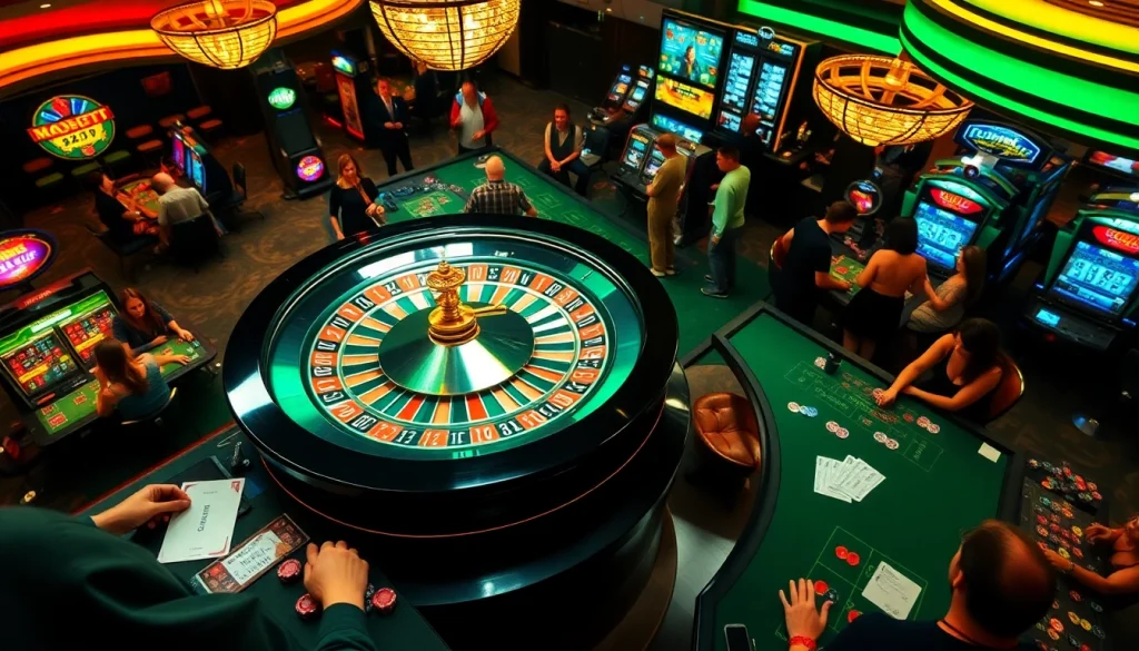 Experience the excitement of KJC casino gaming with vibrant roulette tables and engaging players.