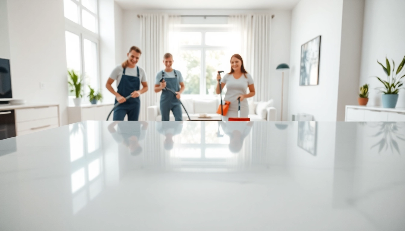 Experience a thorough Cleaning Service with professional cleaners transforming a bright living room.