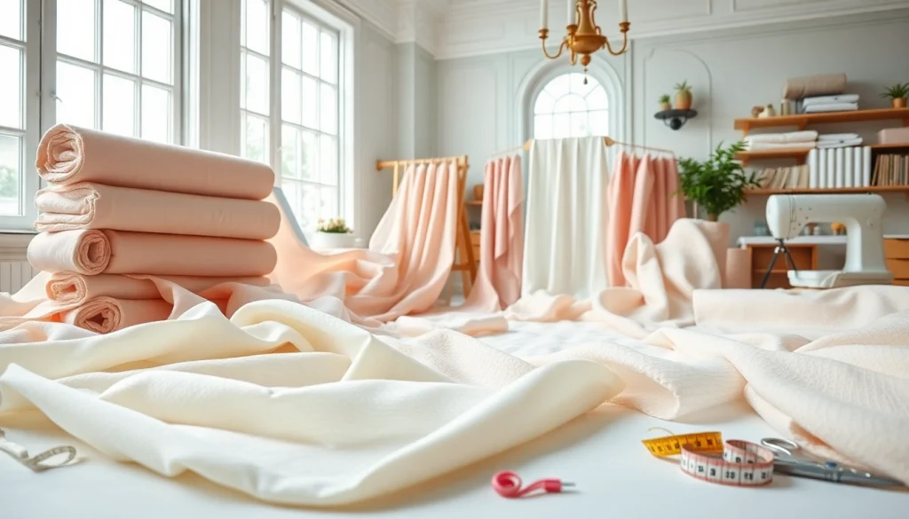 Creëren met mousseline stof in een serene naaiatelier met kleurrijke materialen.