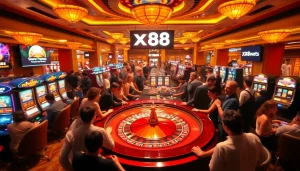 Exciting gambling scene at https://xx88.center/ showcasing a lively roulette table with players engaged.