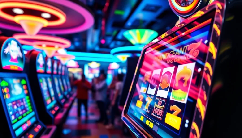 Menang besar dengan mesin pakde4d slot yang terang dan penuh warna di kasino.
