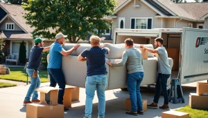 Toronto movers efficiently lifting a sofa during a residential move, demonstrating teamwork and professionalism.