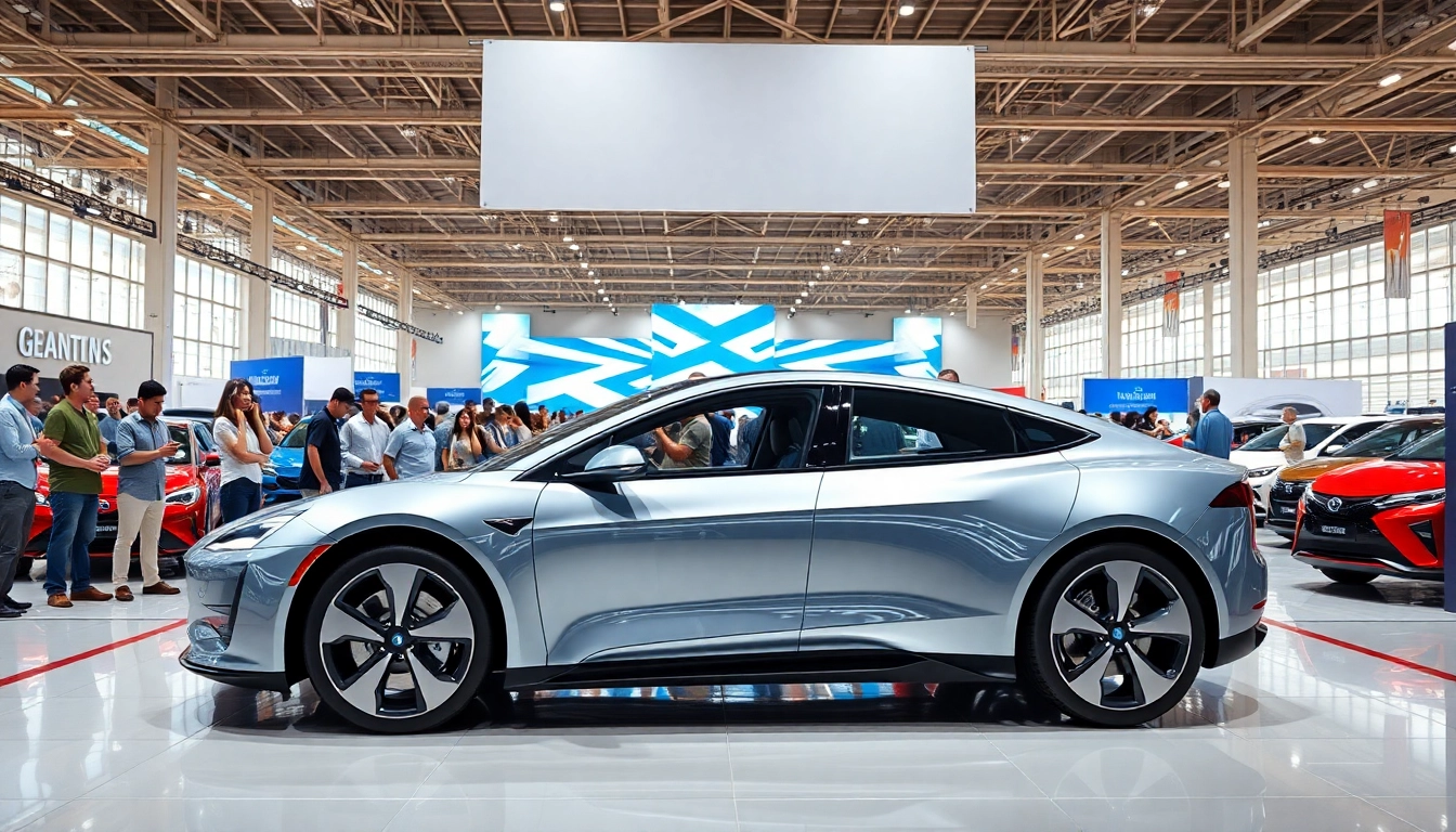 Experience the excitement of the Auto Cars Show featuring modern electric vehicles and enthusiastic crowds.