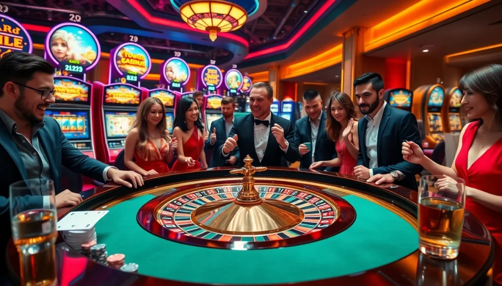 Experience the thrill of Hi88 me at a luxurious casino with roulette and excited players.