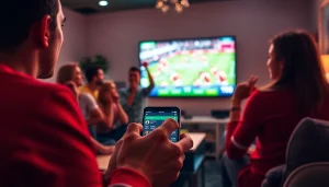 Experience the best sports betting sites India with an engaging app interface in a lively setting.