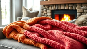 Fleece dekens en kussens creëren een gezellige sfeer in de woonkamer.