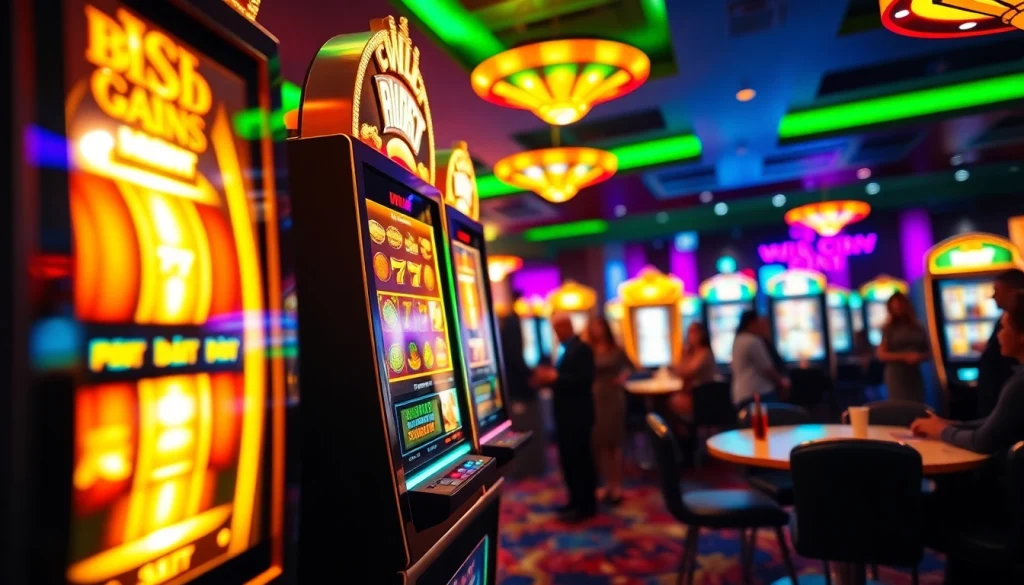 Menang besar di slot gacor hari ini di kasino mewah dengan pemain bersorak.