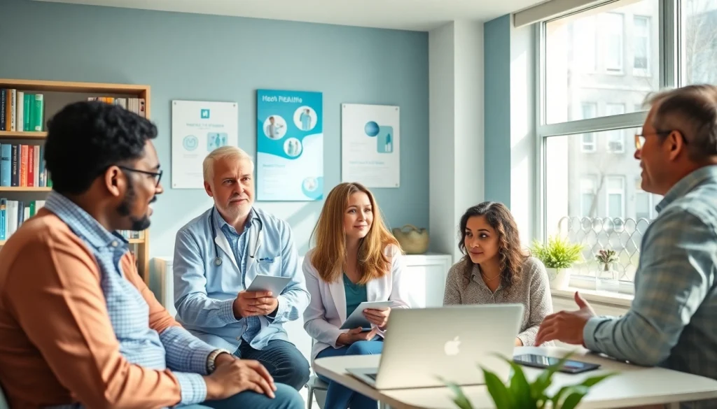Engaging discussion on Health between professionals and community members in a modern setting.