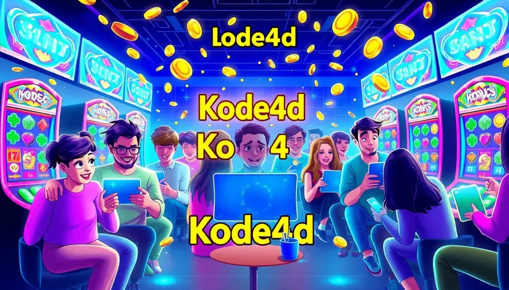 Engaging scene of players enjoying Kode4d slot games online with vibrant colors and excitement.