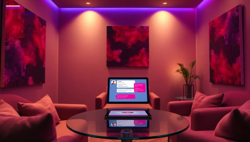 Engaging virtual lounge for porn chat with sleek decor and warm ambiance