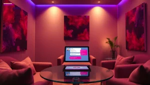 Engaging virtual lounge for porn chat with sleek decor and warm ambiance