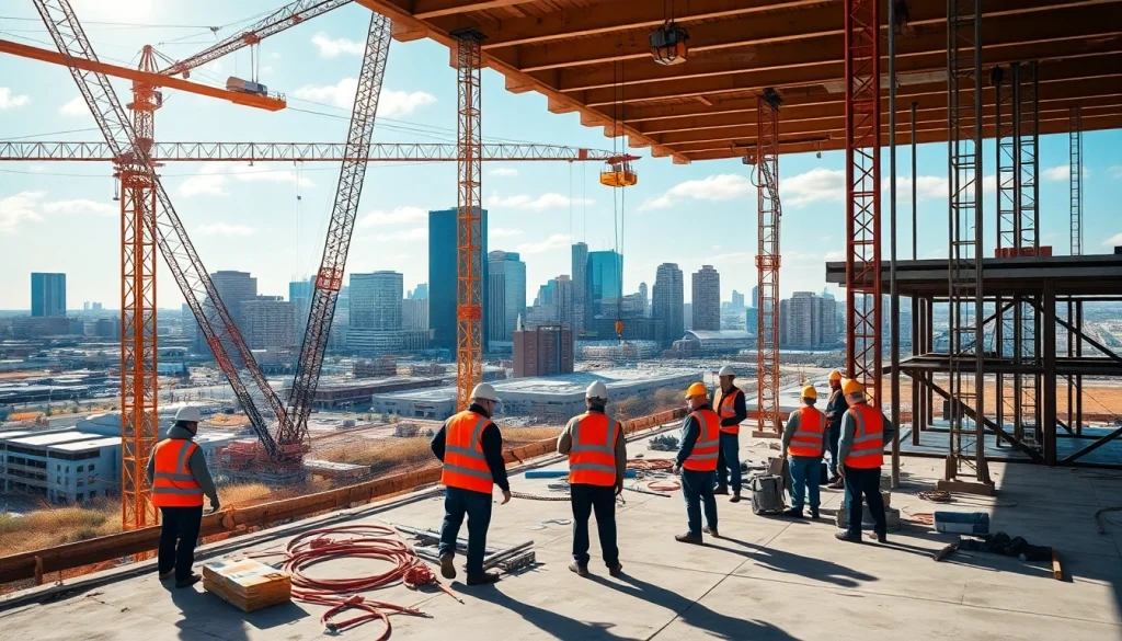 Skilled workers engaged in Austin construction project, emphasizing teamwork and professionalism.