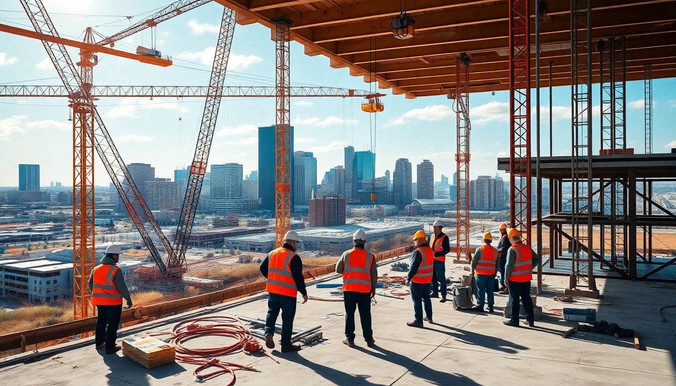 Skilled workers engaged in Austin construction project, emphasizing teamwork and professionalism.