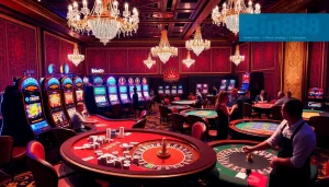 Experience the thrill of Bin88, where players engage in high-stakes gambling at elegant casino tables.