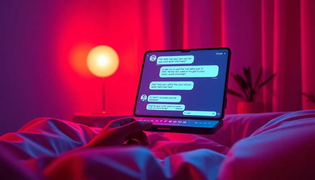Engaging ai sexting conversation displayed on a sleek digital device in an intimate setting.
