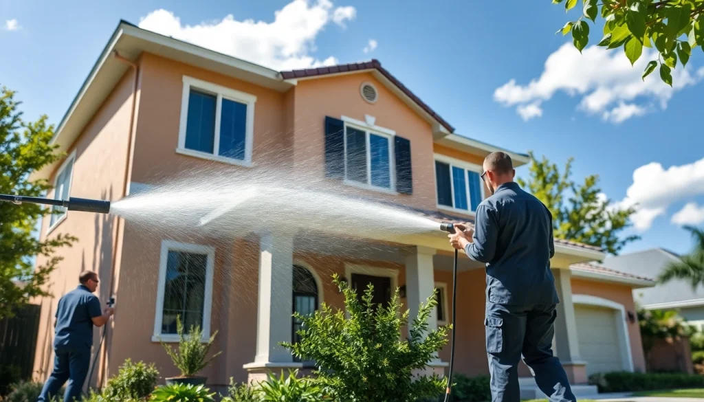 Soft wash cleaning a residential exterior in Kissimmee, showcasing eco-friendly techniques.