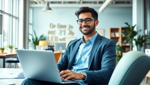 Engaged job seeker reviewing listings in a bright office for a successful Job Search.