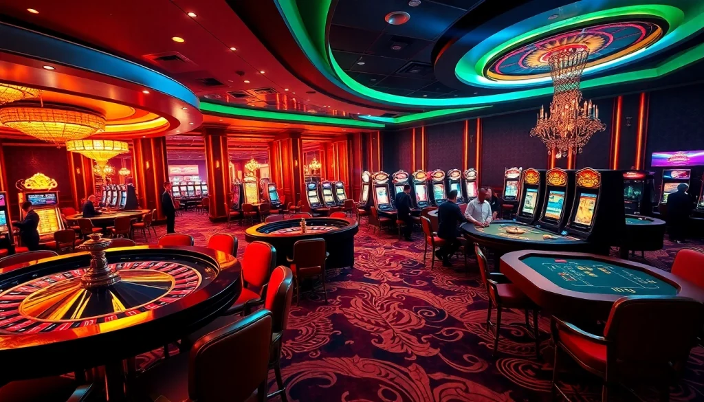 Experience high-energy gambling action with link 188bet as players engage with slot machines and poker tables.