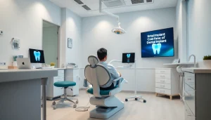 dental implant cost in kepong highlighted in a modern dental clinic scene with a dentist consulting a patient