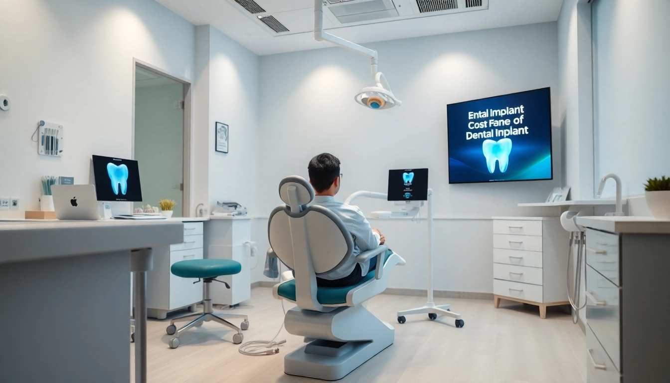 dental implant cost in kepong highlighted in a modern dental clinic scene with a dentist consulting a patient