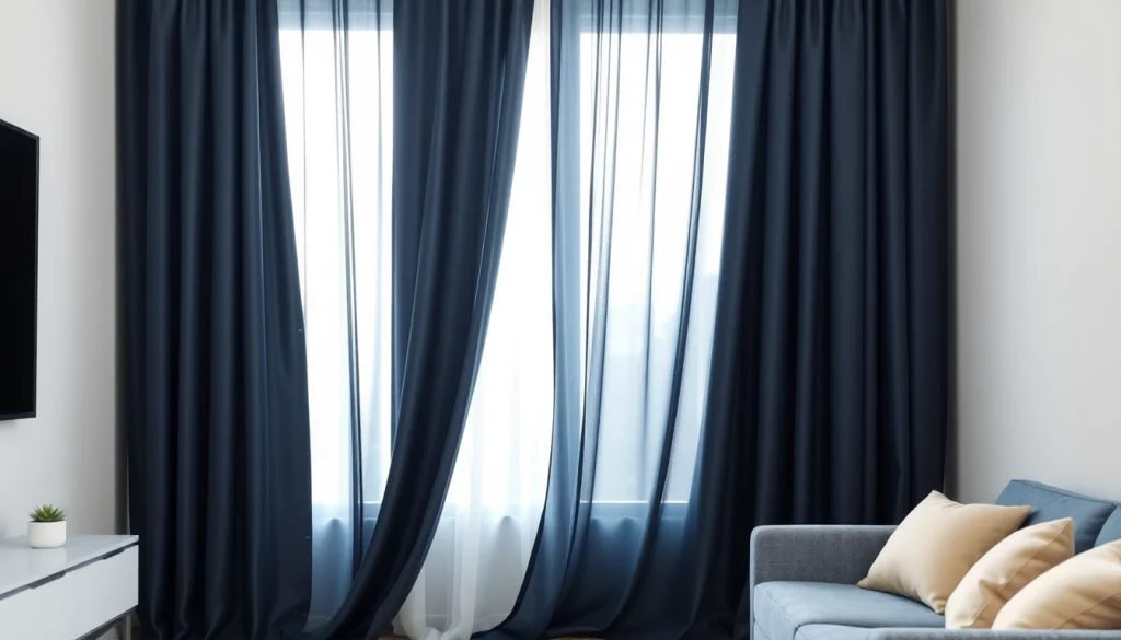 Verduisterende gordijnen in een rustige woonkamer met elegant design en rijke texturen.