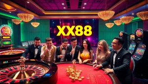 Experience thrilling gameplay at XX88 casino with vibrant slot machines and energetic players.