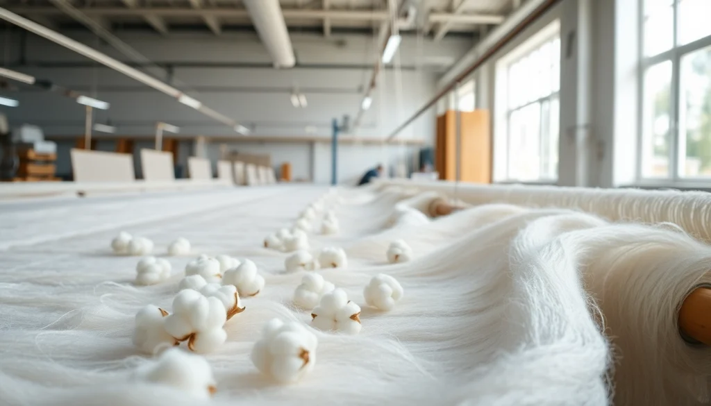 Goedkope katoen fabric showcased in a textile workshop with artisans at work.