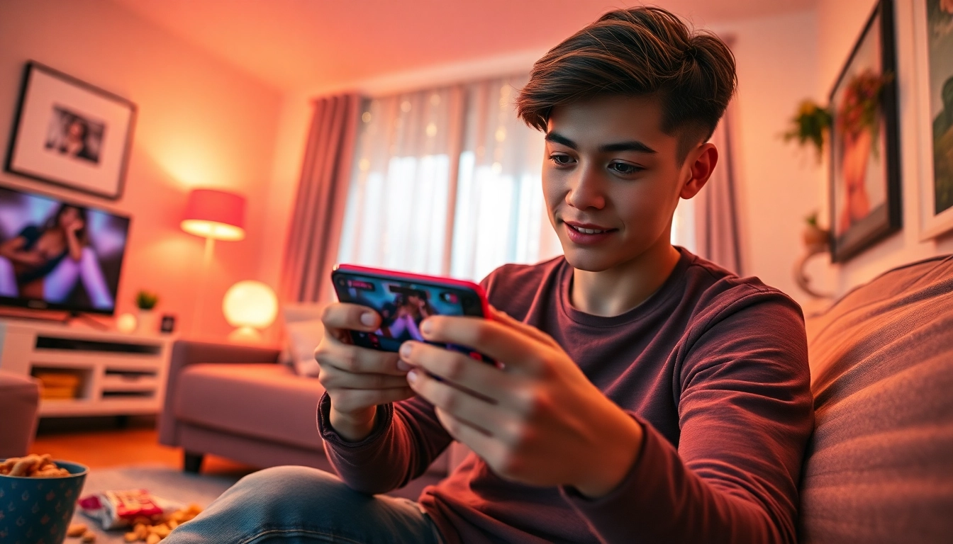 Engaging mobile porn game scene with player in a cozy living room.