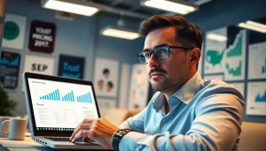 Find competitor pricing through an analyst navigating competitive data in a vibrant office