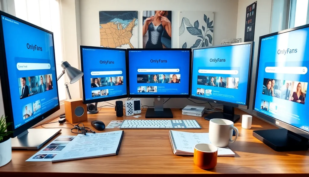 Creative workspace showcasing onlyfans search alternatives with computers and notes.