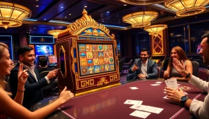 Experience the excitement of Olympus 1000 slot with vibrant casino visuals capturing players engaged in thrilling gameplay.