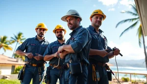 Electrician apprenticeship Hawaii program in action with professionals collaborating outdoors.
