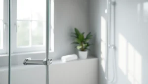 Elegant shower screen door reflects modern design in a stylish bathroom.