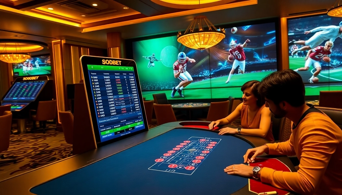 Sbobet sports betting terminal showcasing modern online betting with luxurious casino elements.