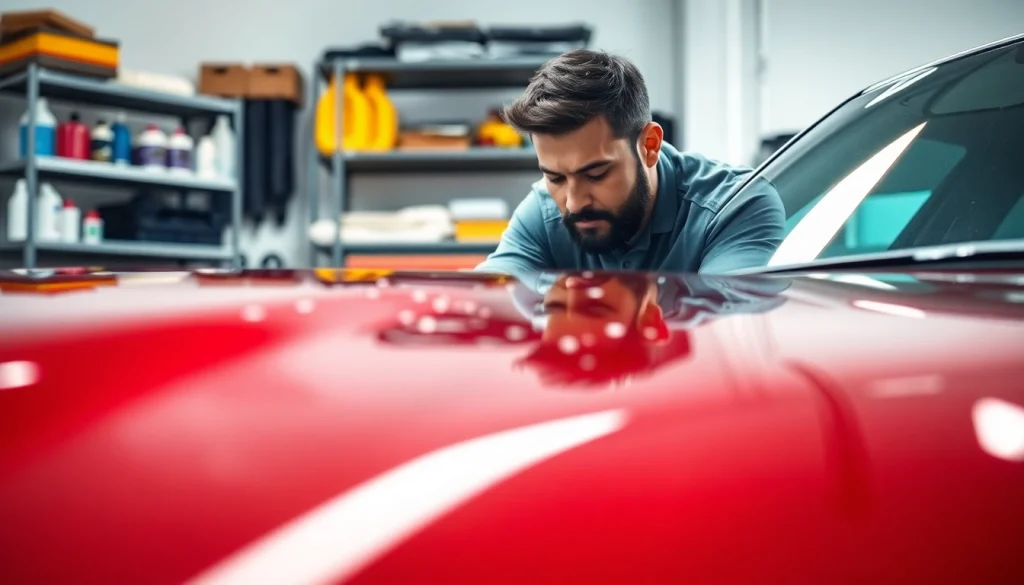 Experience top-notch car detailing near me with an expert in a bright garage setting.