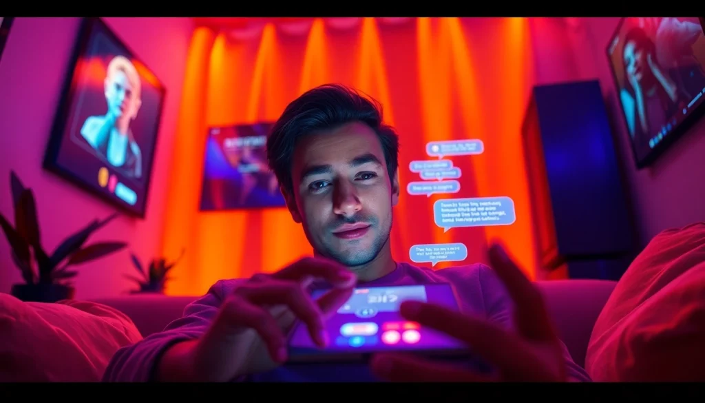 Exciting NSFW AI chat scene with glowing interactions and a cozy setting.