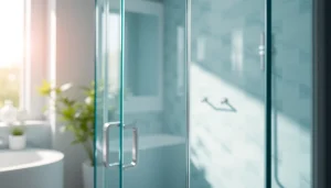 Elegant sunney shower doors featured in a stylish bathroom with bright lighting and premium design.
