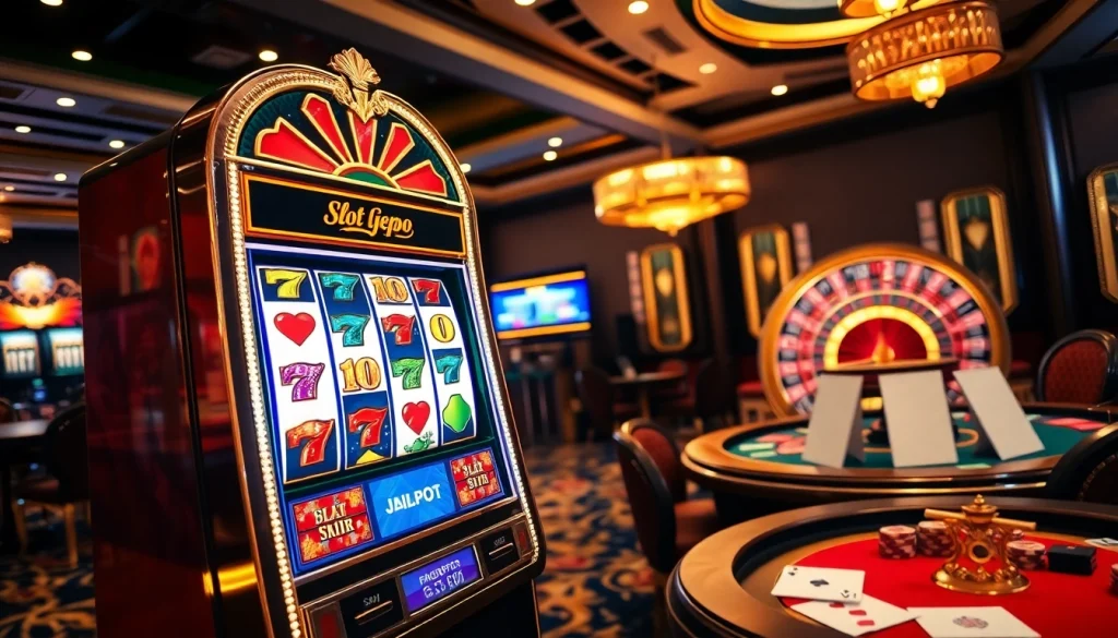 Engaging scene showcasing slot depo 5rb excitement with glamorous casino elements.