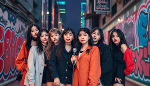 blackpink members posing with confidence in a lively urban environment.