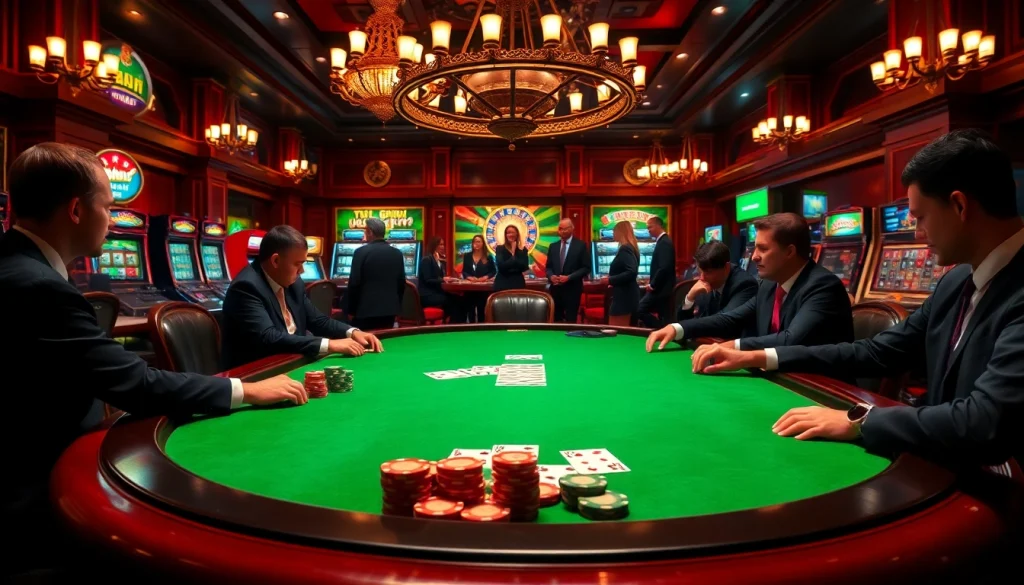 Experience high-stakes gaming at hay.win with vibrant poker tables and slot machines.
