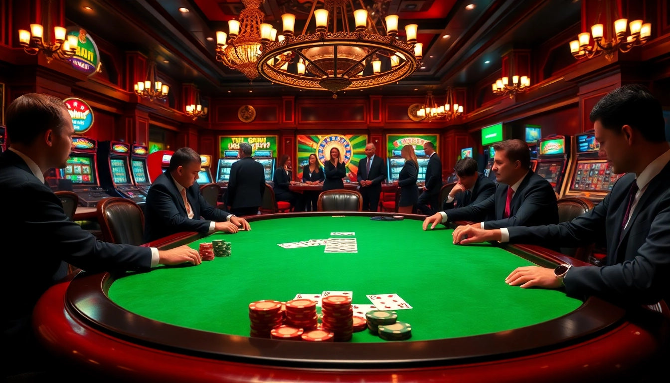 Experience high-stakes gaming at hay.win with vibrant poker tables and slot machines.
