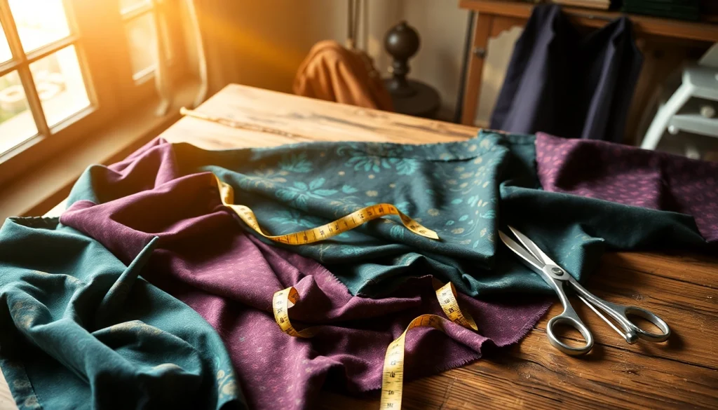 Verschillende fluweel stoffen texturen op een houten tafel met warm natuurlijk licht.