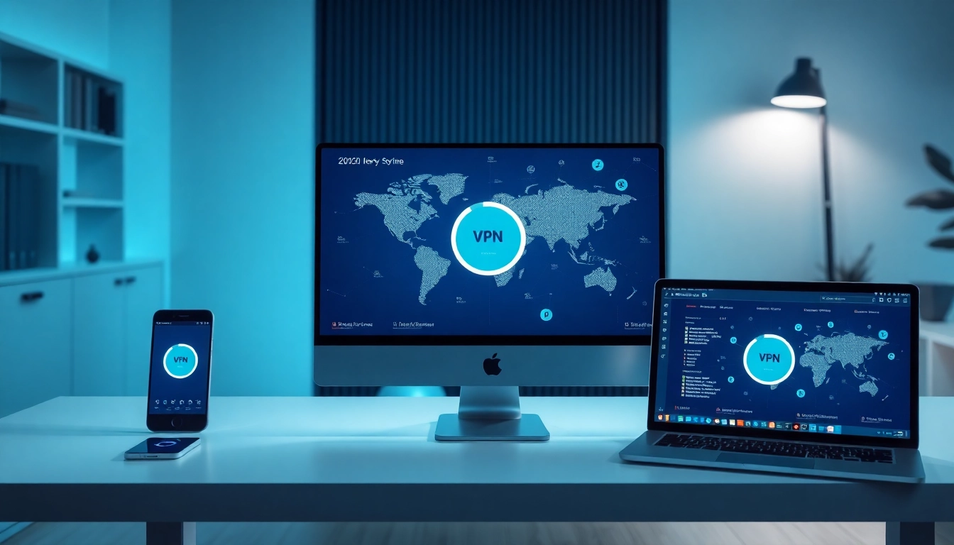 多设备显示的快连官网界面,强调安全性与全球连接。