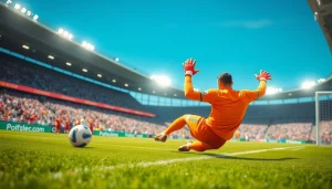 Witness ผลบอล888 as a goalkeeper makes a spectacular save during an intense soccer match.