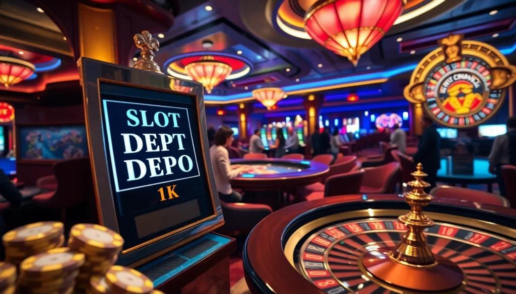 Rasakan sensasi Slot Depo 1K dengan para pemain yang menikmati permainan seru di kasino mewah.