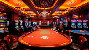 Joueurs engagés vivant l'excitation d'un casino en ligne avec des machines à sous vibrantes.