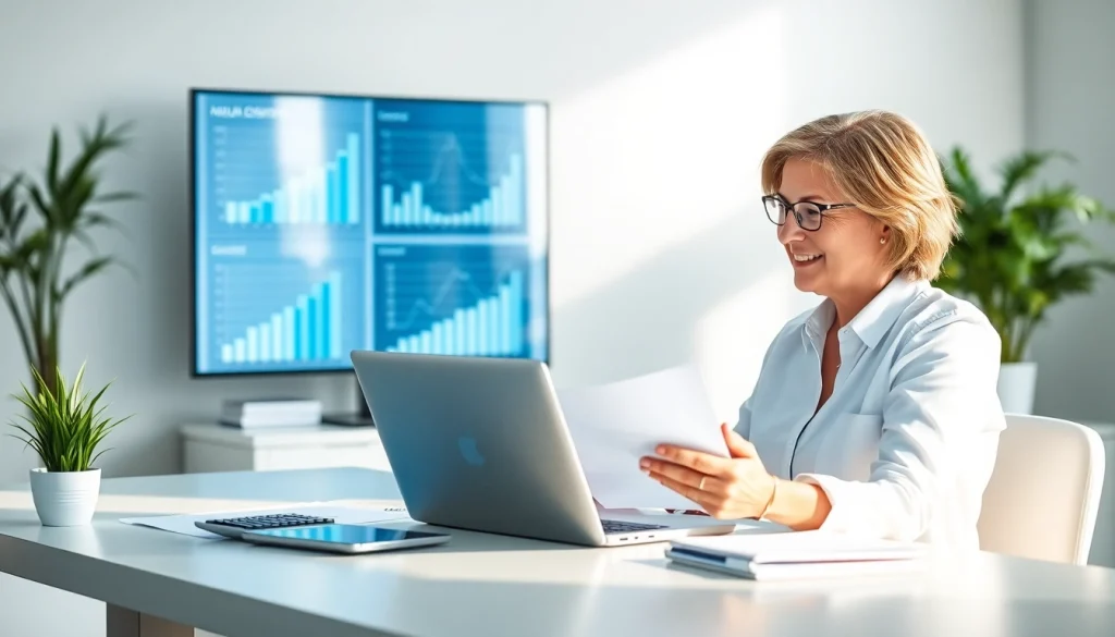 Usługi księgowości przedstawione w nowoczesnym biurze rachunkowym z profesjonalnym księgowym.