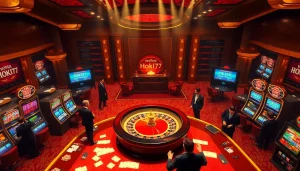 Experience thrilling gameplay on Hoki77 heylink with players engaging at a vibrant casino scene.
