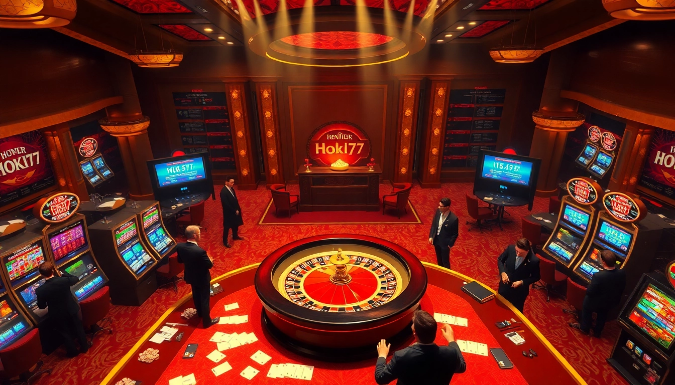 Experience thrilling gameplay on Hoki77 heylink with players engaging at a vibrant casino scene.