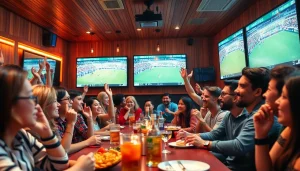 Exciting sports fans enjoying a high-quality 토토스토리 broadcast in a vibrant atmosphere.